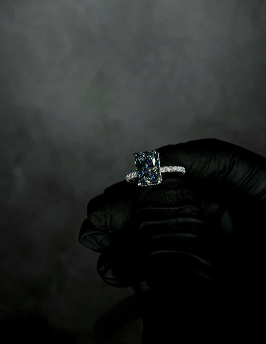 Liz Custom - 4 Carat Blue Crushed Ice Radiant Cut